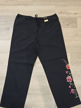 Venezia Black Pants with Floral Embroidery Size 16
